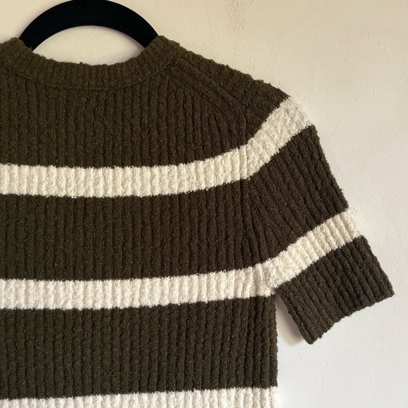 NWT Boucle Knit Crewneck Sweater Tee in Olive Stripe Size XXS Stretchy $78 NS649 - Picture 8 of 16